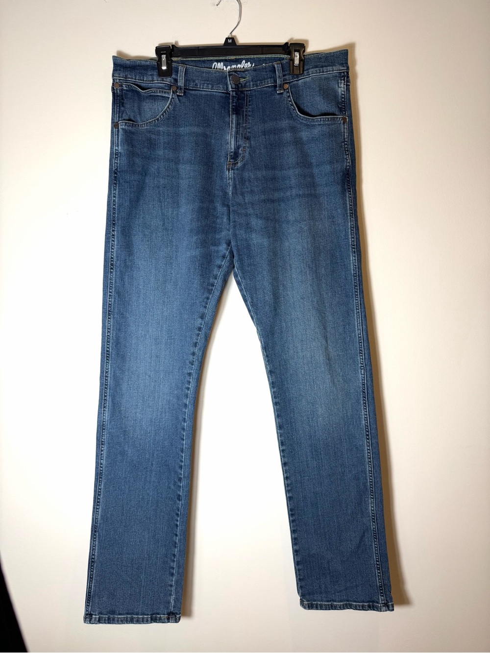 Wrangler Retro Men's Slim Straight Jeans Medium Wash Blue Denim 36 x 35